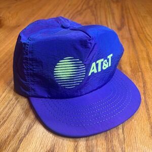 Vintage AT&T Logo Blue Snapback Hat‎ Call Before Digging MADE IN USA Iridescent